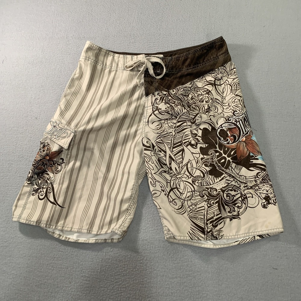 vintage O'Neill men's abstract graphic board short Brown stripe Sz 36 Y2K 00s